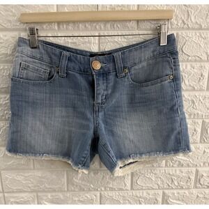 SEVEN 7 WOMENS JEAN SHORTS SIZE 28 LIGHT‎ WASH DENIM LACE HEM